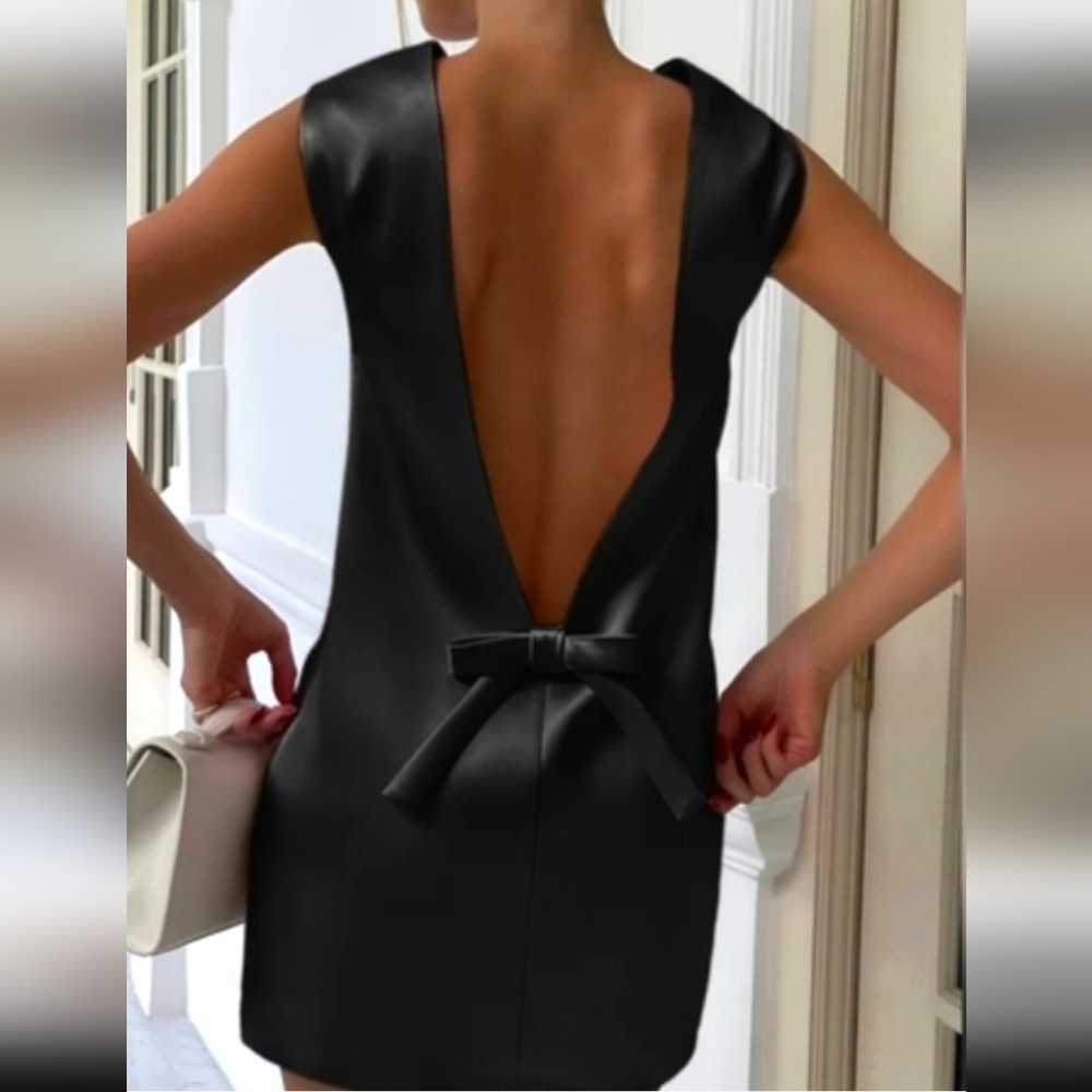 Commense Black Backless Tie Front Cocktail Dress - Picture 3 of 6